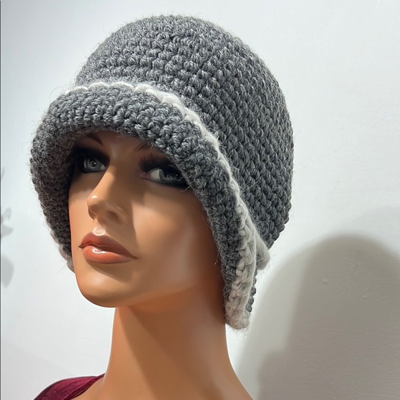 Gray and White Knit Hat